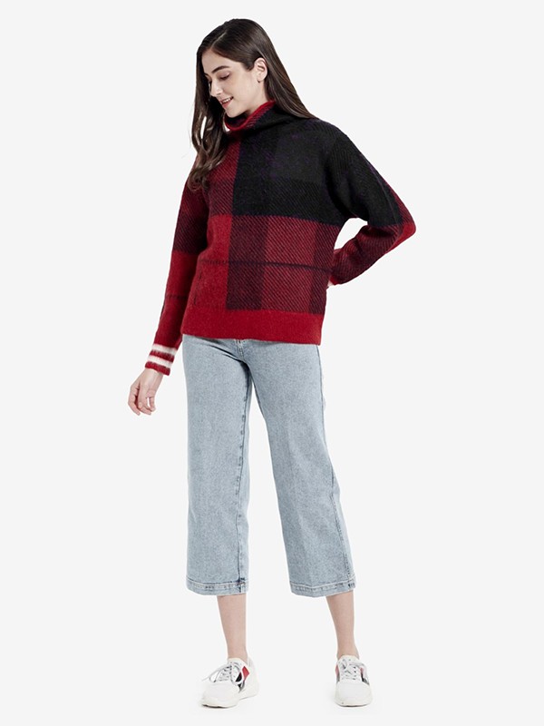 汤米·希尔费格休闲装2020秋冬季红色撞色毛衣