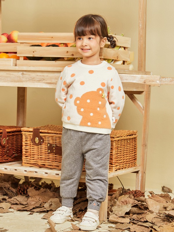 Moomoo童装2020秋冬季米色动漫卡通毛衣