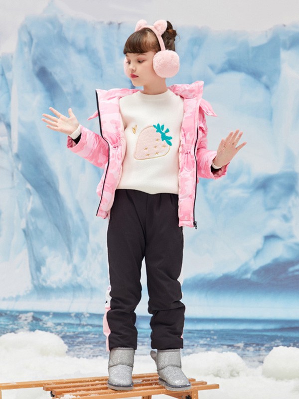 Moomoo童装2020秋冬季粉色印花羽绒服