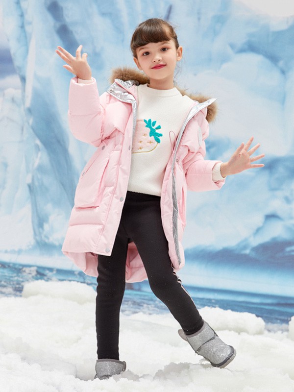 Moomoo童装2020秋冬季粉色带毛领羽绒服