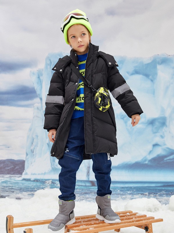 Moomoo童装2020秋冬季黑色连帽羽绒服