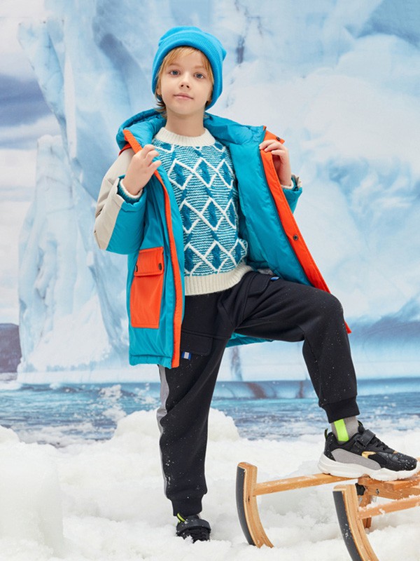 Moomoo童装2020秋冬季蓝色撞色羽绒服