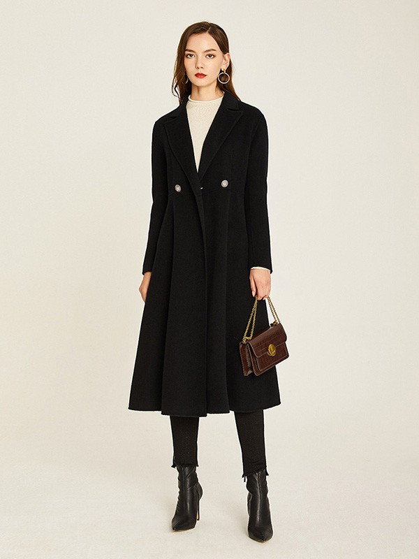 敦奴2020秋冬季黑色长款大衣