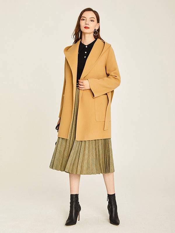 敦奴2020秋冬季黄色连帽大衣