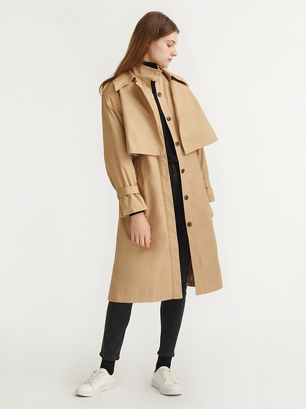 O.C.E.休闲装2020秋冬季卡其色长款风衣