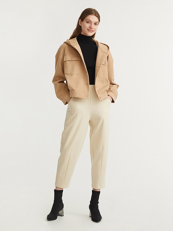 O.C.E.2020秋冬季卡其色连帽外套