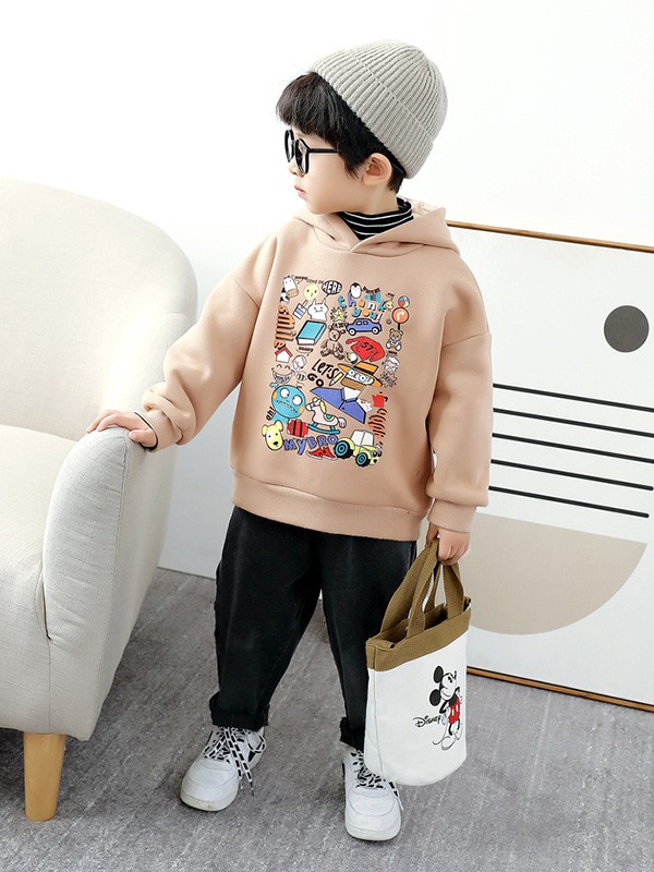 多多家2020秋冬季卡其色印花卫衣