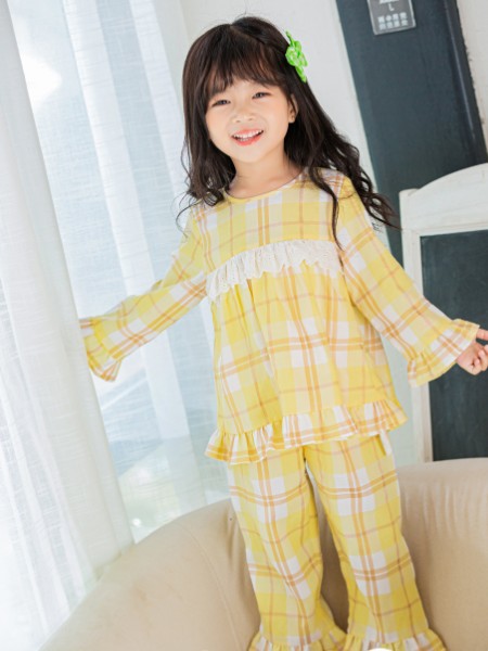 羽成扉童装2020秋冬季黄色格子套装