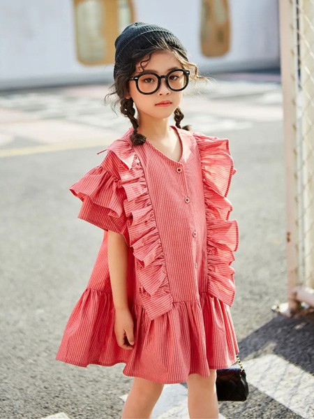 麦哈·派2020春夏季粉色木耳边连衣裙