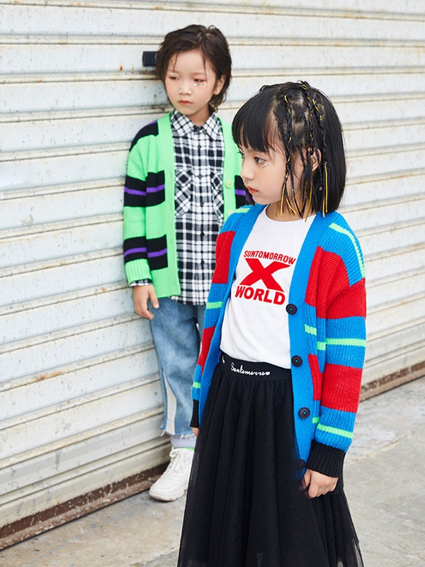 SUNTLAB2020秋冬季蓝色撞色针织衫