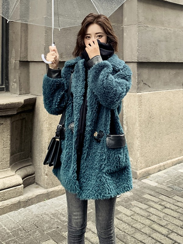 热嘉2020秋冬季绿色宽松外套