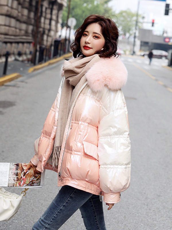 热嘉2020秋冬季粉色渐变羽绒服