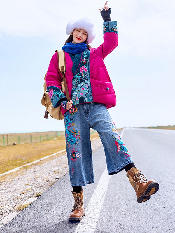 素萝女装2020秋冬季紫色撞色羽绒服