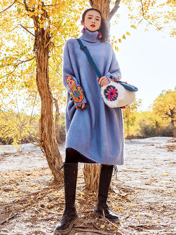 素萝女装2020秋冬季蓝色高领马夹