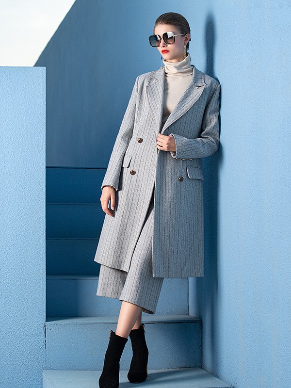 例格2020秋冬季灰色暗纹大衣