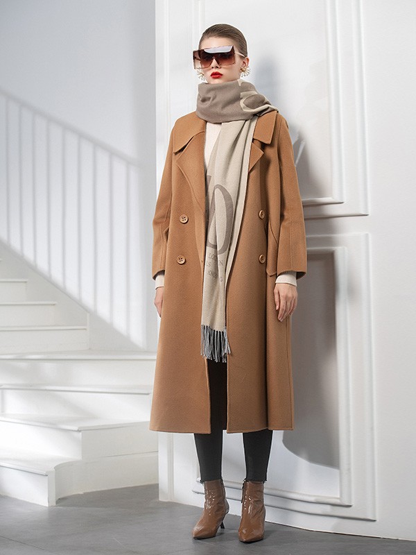 例格2020秋冬季驼色长款大衣