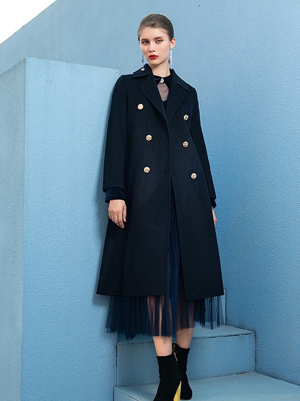 例格2020秋冬季黑色长款大衣