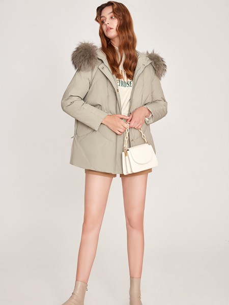 丽芮2020秋冬季绿色带毛领羽绒服