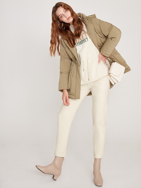 丽芮2020秋冬季绿色连帽羽绒服