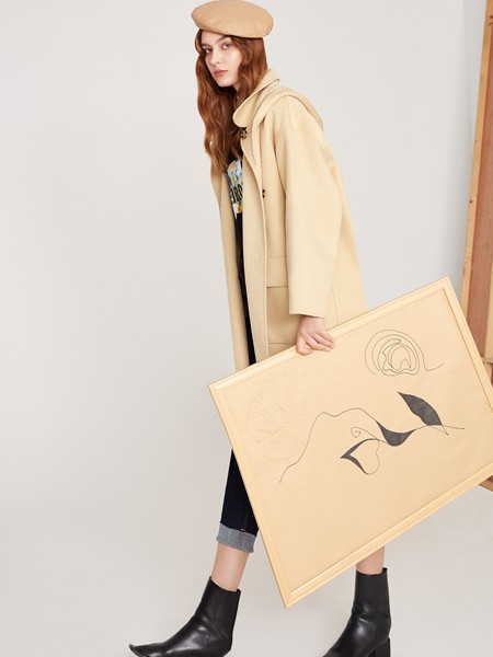 丽芮2020秋冬季黄色连帽大衣