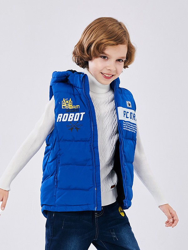 巴柯拉2020秋冬季蓝色连帽马夹