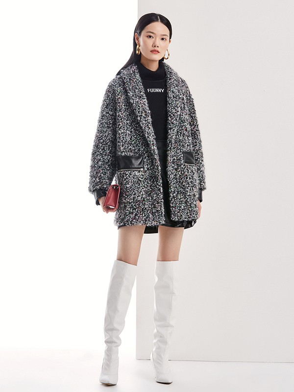 FUUNNYFEELLN女装2020秋冬季黑色宽松外套