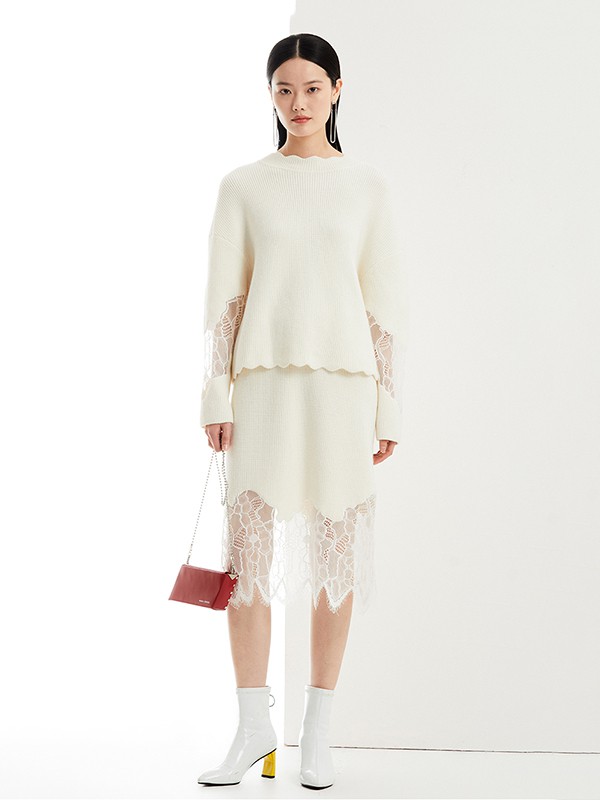 FUUNNYFEELLN女装2020秋冬季米色拼接套装