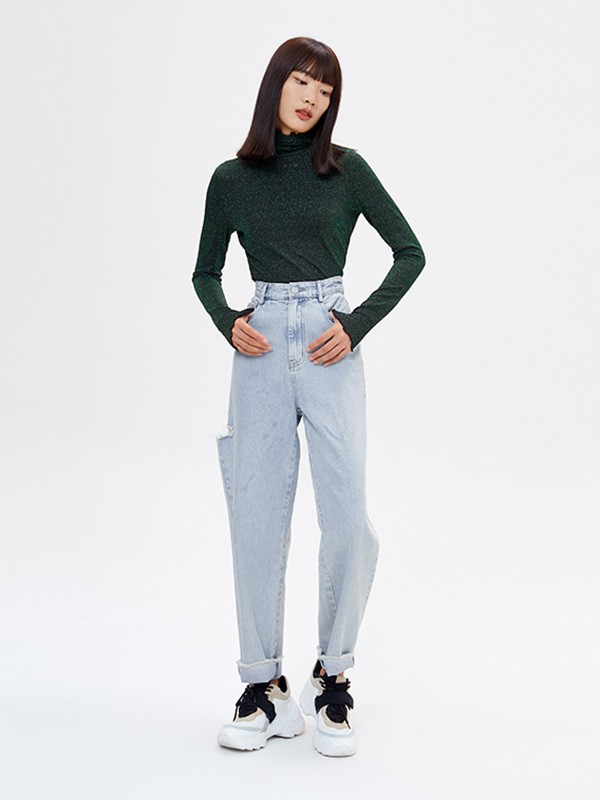 乔娜安达2020秋冬季墨绿色修身针织衫