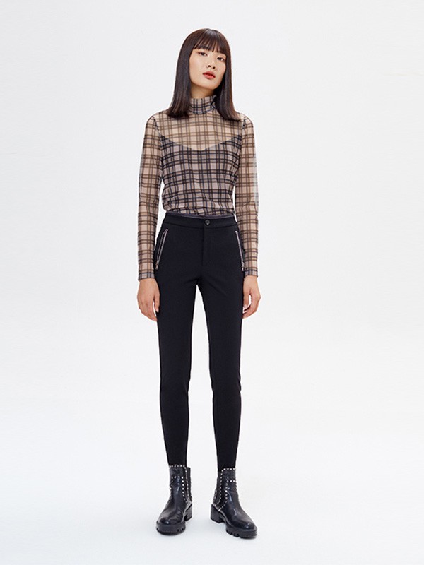 乔娜安达2020秋冬季卡其色格子上衣