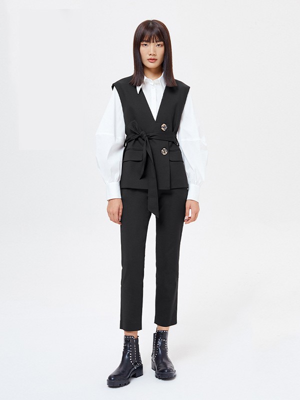 乔娜安达女装2020秋冬季黑色收腰马夹