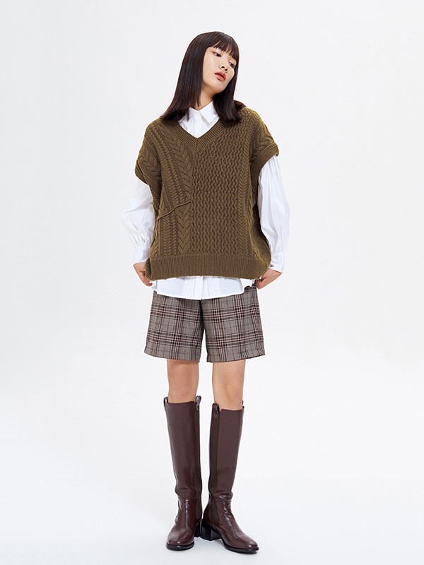 乔娜安达女装2020秋冬季咖啡色宽松背心