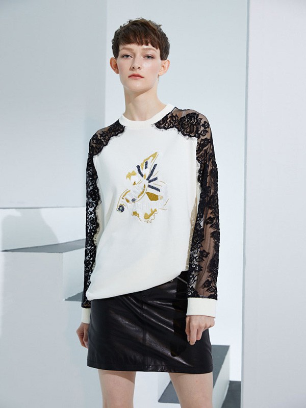 美言2020秋冬季白色拼接上衣