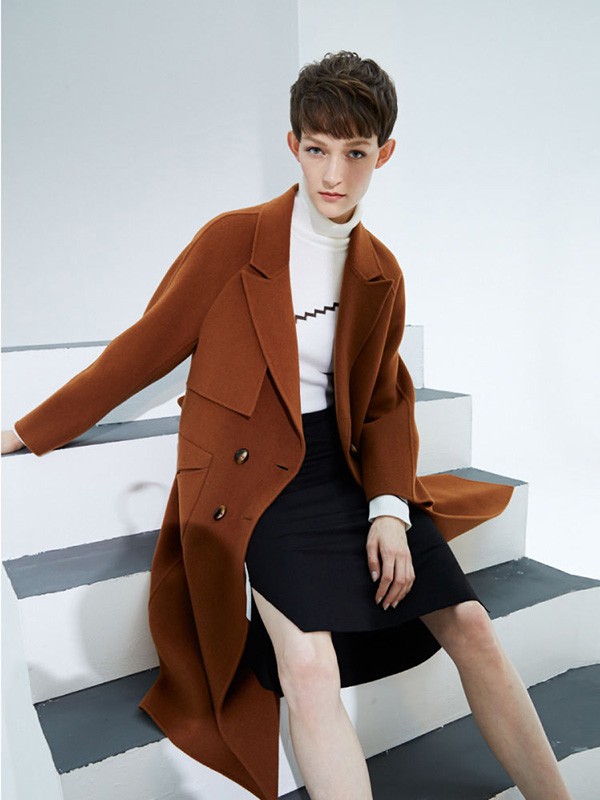 美言2020秋冬季卡其色长款大衣