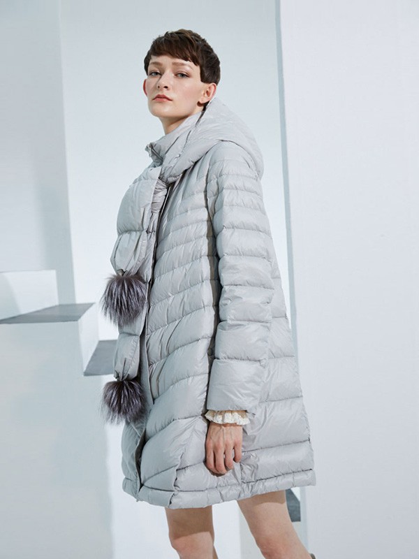 美言2020秋冬季灰色宽松羽绒服