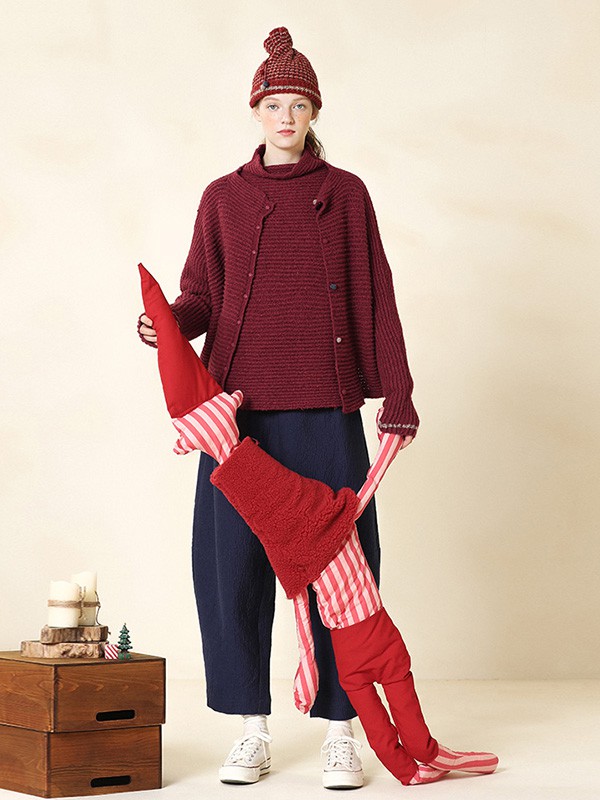 茶愫女装2020秋冬季红色纯色针织衫