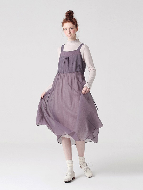 茶愫女装2020秋冬季紫色纱网背带裙