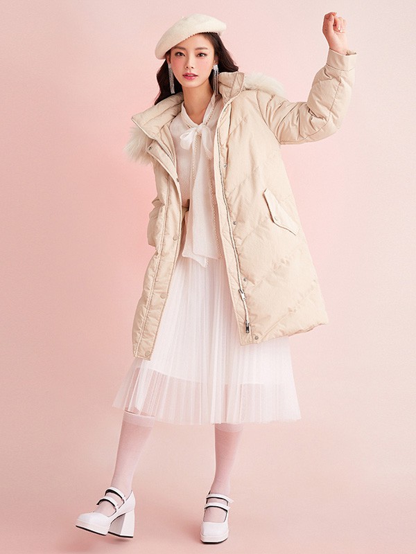 糖力潮品女装2020秋冬季卡其色连帽羽绒服