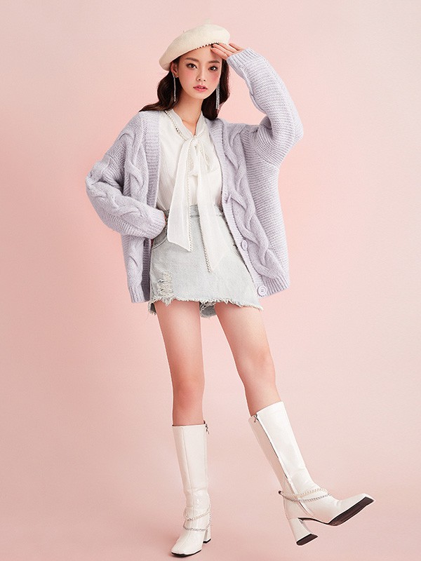 糖力潮品女装2020秋冬季紫色宽松外套