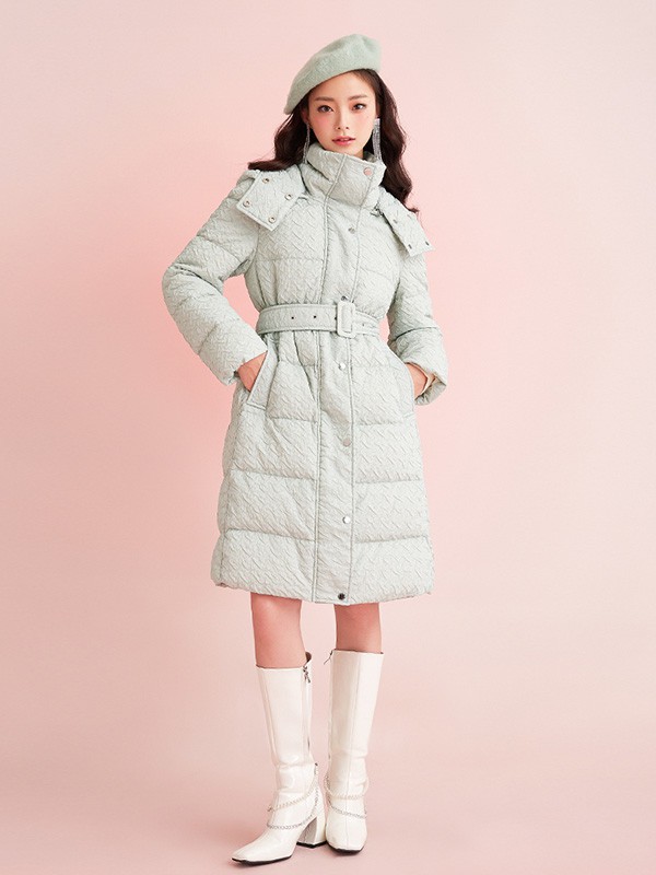 糖力潮品女装2020秋冬季绿色连帽羽绒服
