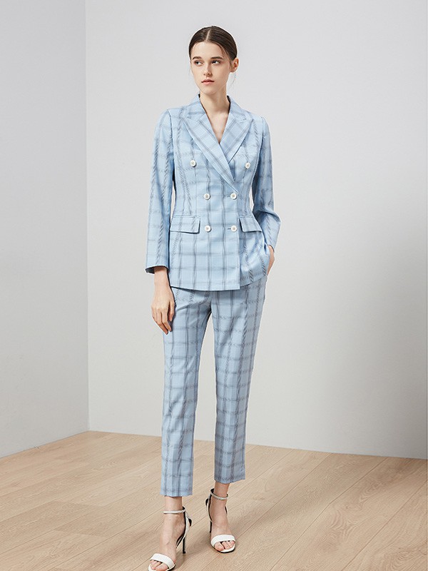 TieForHer2020秋冬季蓝色格子西装