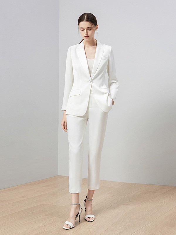 TieForHer2020秋冬季白色纯色西装