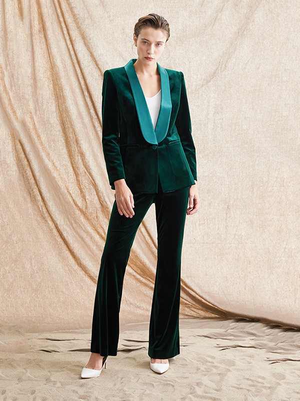 TieForHer2020秋冬季墨绿色撞色西装