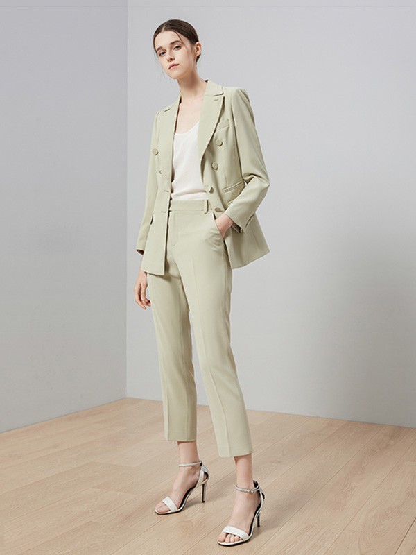 TieForHer女装2020秋冬季绿色纯色西装