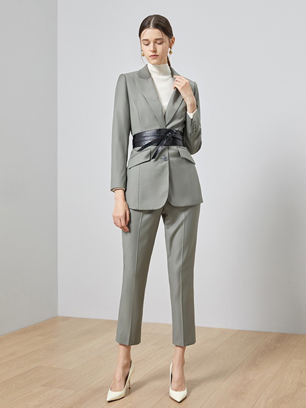 TieForHer女装2020秋冬季灰色纯色西装