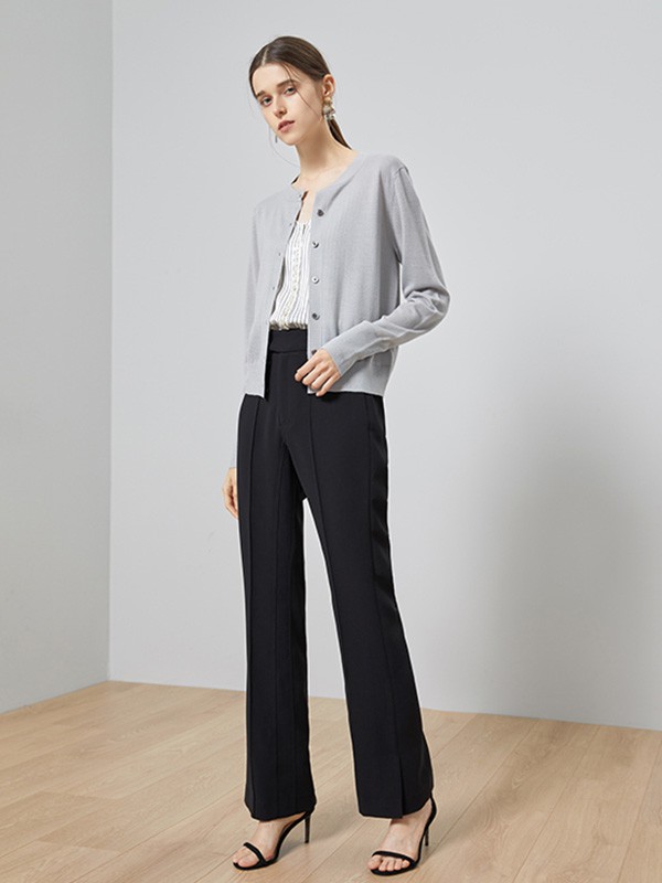 TieForHer女装2020秋冬季灰色纯色针织衫