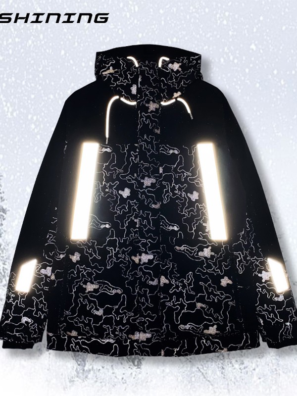 INSHINING2020秋冬装黑色迷彩反光羽绒服