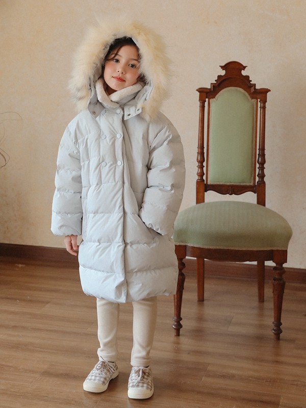 小嗨皮2020秋冬季灰色带毛领羽绒服