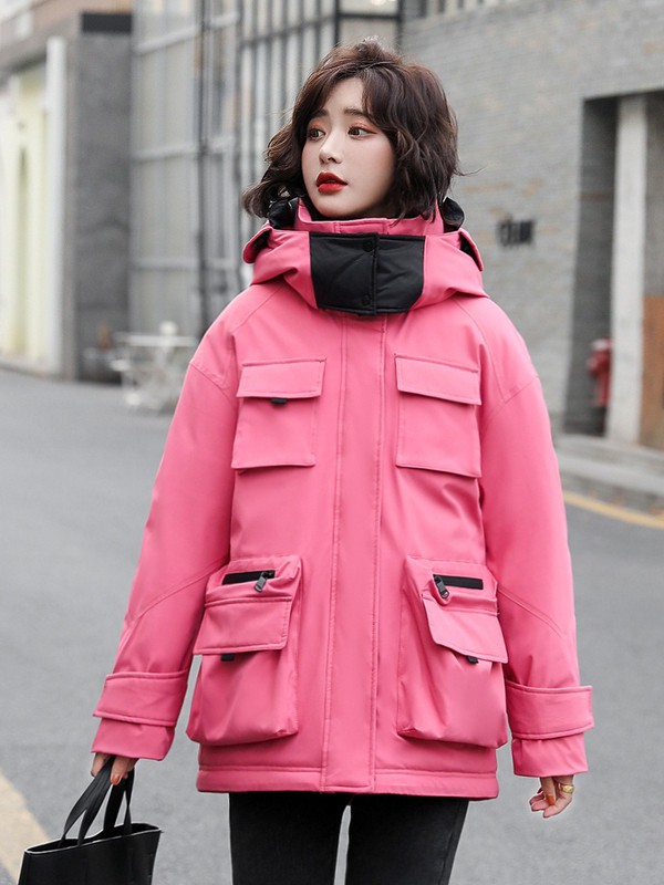 高梵羽绒服2020秋冬季粉色纯色羽绒服