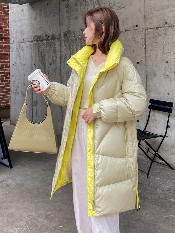 高梵羽绒服2020秋冬季黄色纯色羽绒服