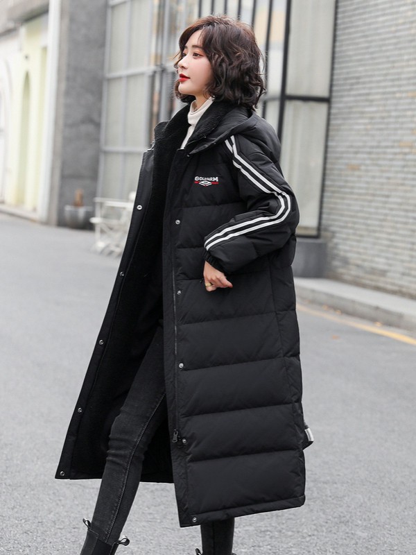 高梵羽绒服2020秋冬季黑色长款羽绒服